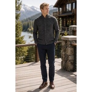 BRAX Jeff Gray Mock Neck Button Front Knit Cardigan Sweater